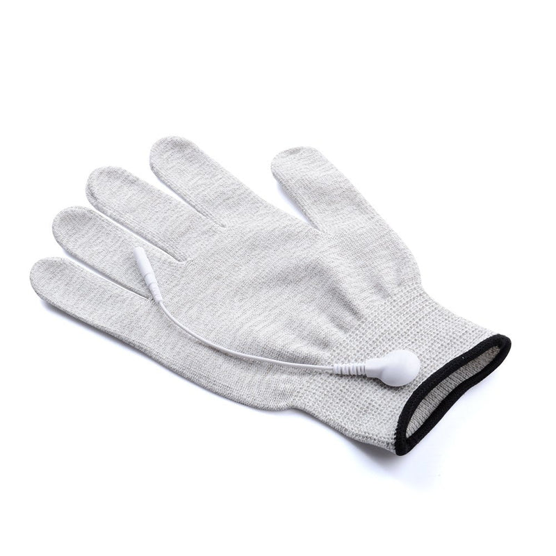 [Australia] - Pair of Silver Conductive Massage Gloves With Adapter Lead wires For Tens/Ems Machine 