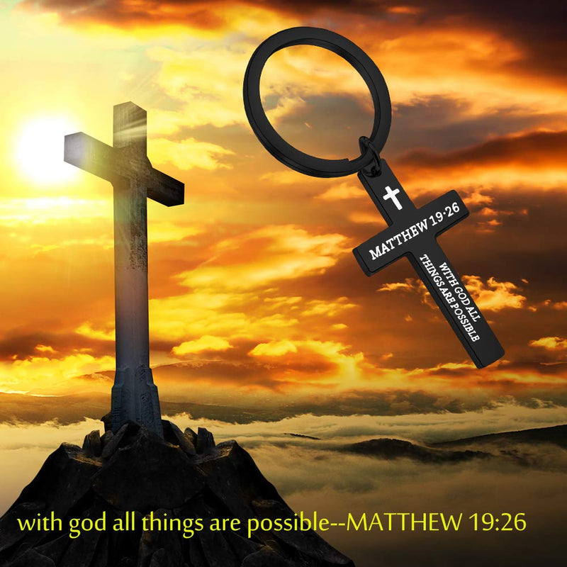 [Australia] - KUIYAI Matthew 19:26 with God All Things are Possible Cross Religious Keychain Christian Gift Bible Verse Inspirational Keyring Black keychain 
