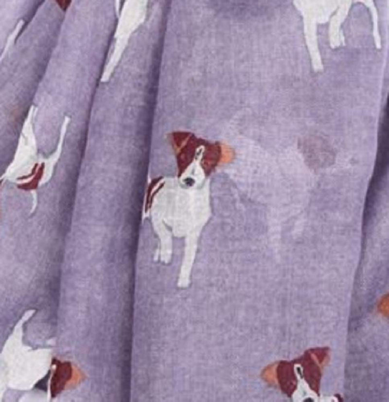 [Australia] - LilyRosa® Jack Russell Scarf White Blue Purple Mustard Navy Pink Grey Ladies Dog Print Shawl Wrap Scarves 