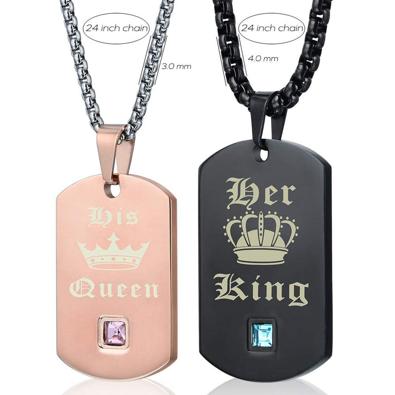 [Australia] - Wolentty King and Queen Couples Necklaces Stainless Steel Dog Tags Chain His & Hers Matching Jewelry Gifts for Boyfriend Rose Gold 