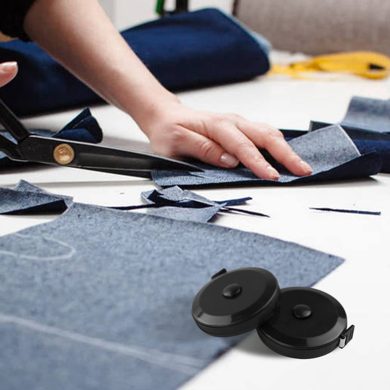 [Australia] - Pack of 2 Retractable Round Black Dual Sided Body Measuring Tape/Ruler Sewing Cloth Tailor Tape Soft Tape, 60inch and 150cm Double-Sided Sesign Black 