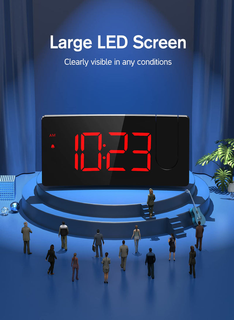 [Australia] - Projection Alarm Clock for Bedrooms, Red Digital Clock Projection on Ceiling Wall with USB Charging Port, 3-Level Brightness 180° Projector and Screen, 12/24H, Snooze, Bedside Clock for Elders, Adults 