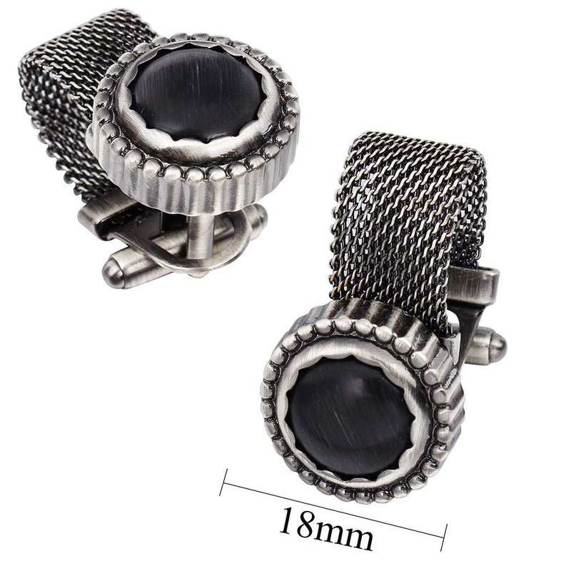 [Australia] - HAWSON Mens Cufflinks with Chain - Stone and Anti-Silver Tone Shirt Accessories - Party Gifts for Young Men (Cats Eye) 