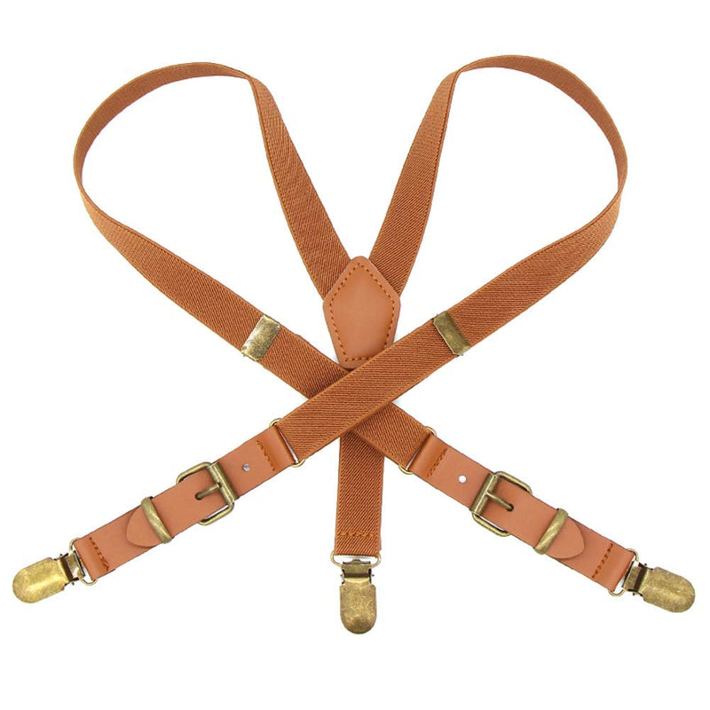 [Australia] - Suspenders for Boys Elastic Kids Pant Suspenders Y Back Tuxedo Braces with Brown Leather and Bronze Clips for Baby Boy 