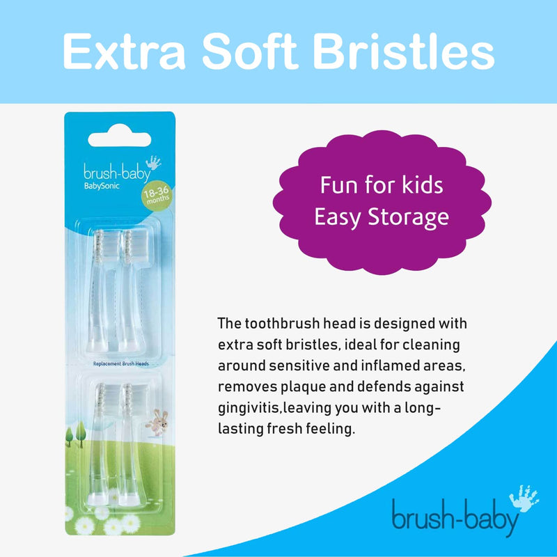 [Australia] - Brush-Baby Babysonic Replacement Heads for Babysonic Electric Toothbrush (18-36 Month (Pack of 4)) 18-36 Months (Pack of 4) 