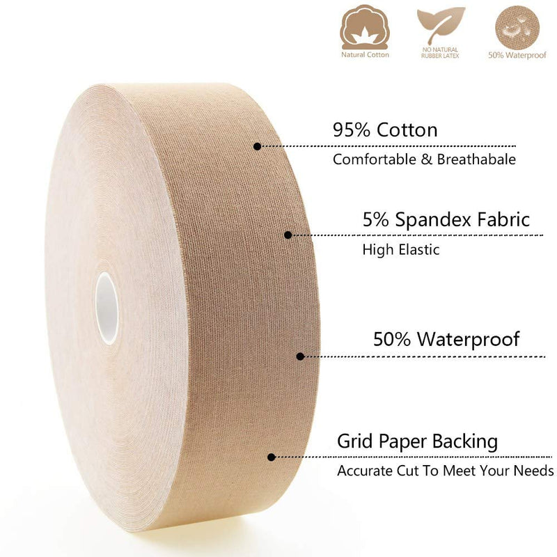 [Australia] - AUPCON Kinesiology Tape Elastic Kinesiology Therapeutic Athletic Tape Hypoallergenic Breathable Cotton Sports Muscle Tape Therapy Recovery Support for Knee Shoulder Ankle Elbow Shin Neck Splints 32m-beige-uncut 
