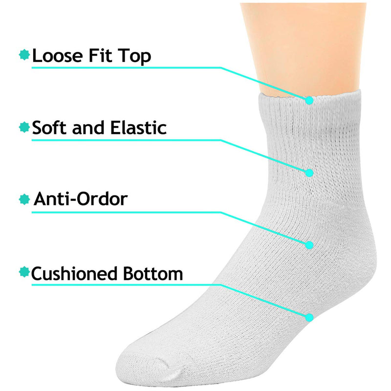 [Australia] - Falari 12-Pack Diabetic Socks Quarter Ankle Unisex Physicians Approved Socks (9-11, White) 9-11 