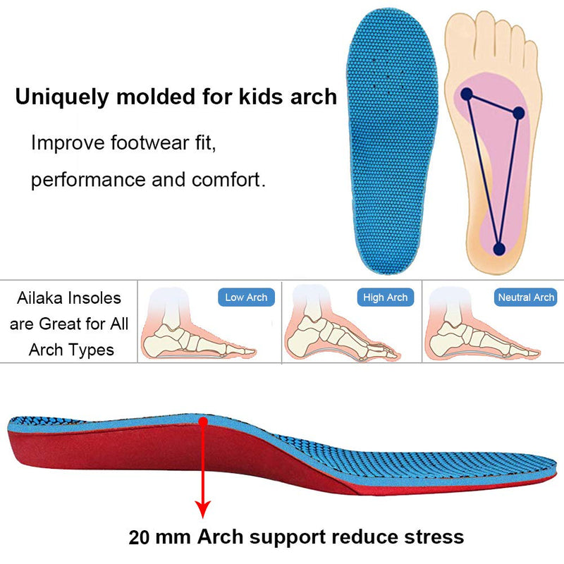 [Australia] - Ailaka Kids Orthotic Cushioning Arch Support Shoe Insoles, Children Pu Foam Inserts for Flat feet, Plantar Fasciitis, Feet Heel Pain Relief 12.5 UK Child/ 2 UK 