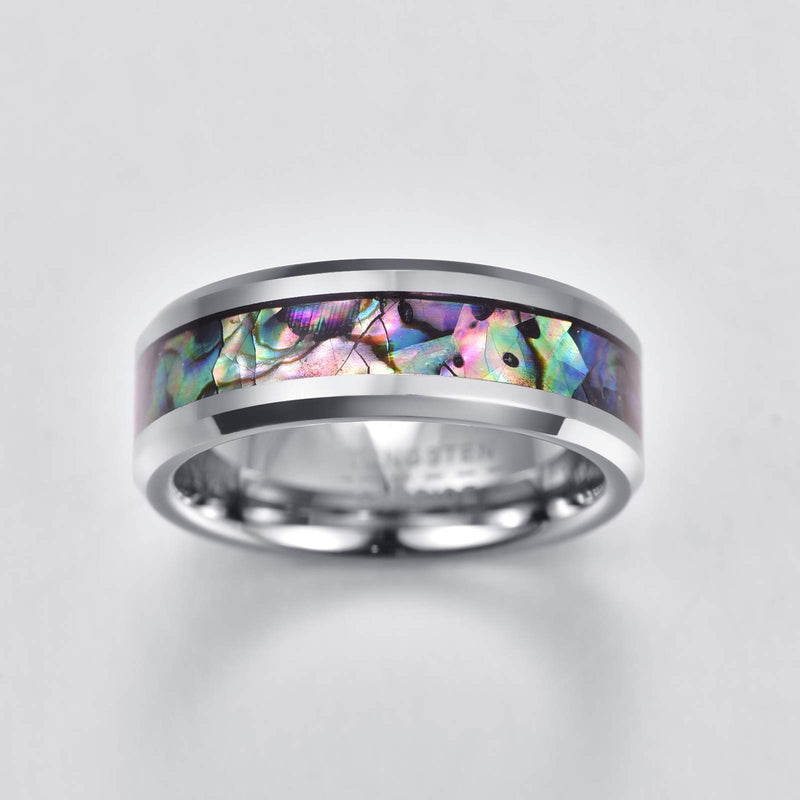 [Australia] - Merthus 8mm Men Shell Inlay Wedding Band Tungsten Carbide Pinky Ring Colorful 8 