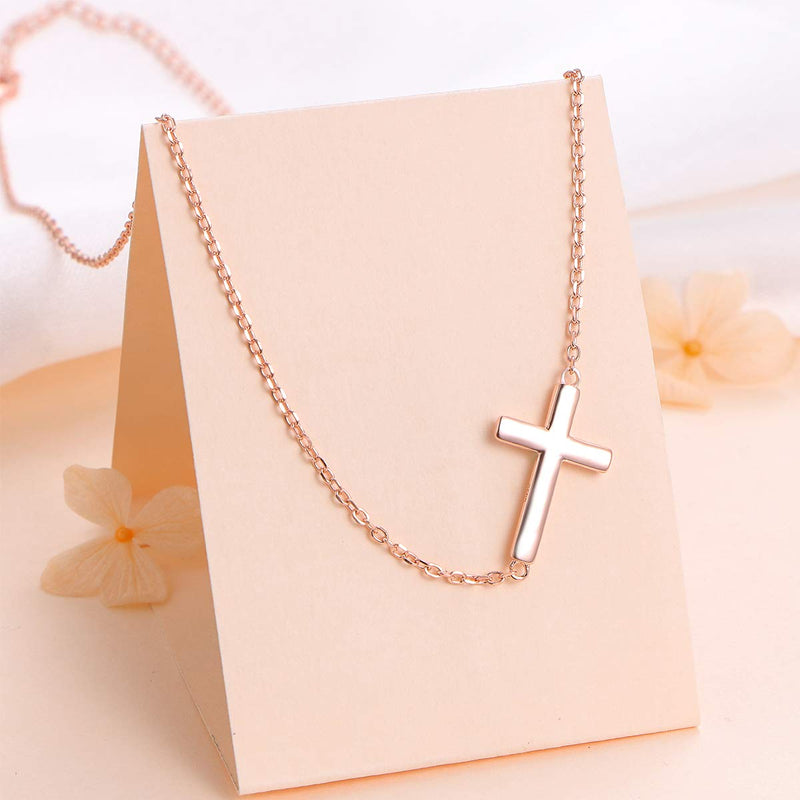 [Australia] - S925 Sterling Silver Jewelry Sideways Cross Choker Necklace 14 inches to 18 inches Rose gold-tone 