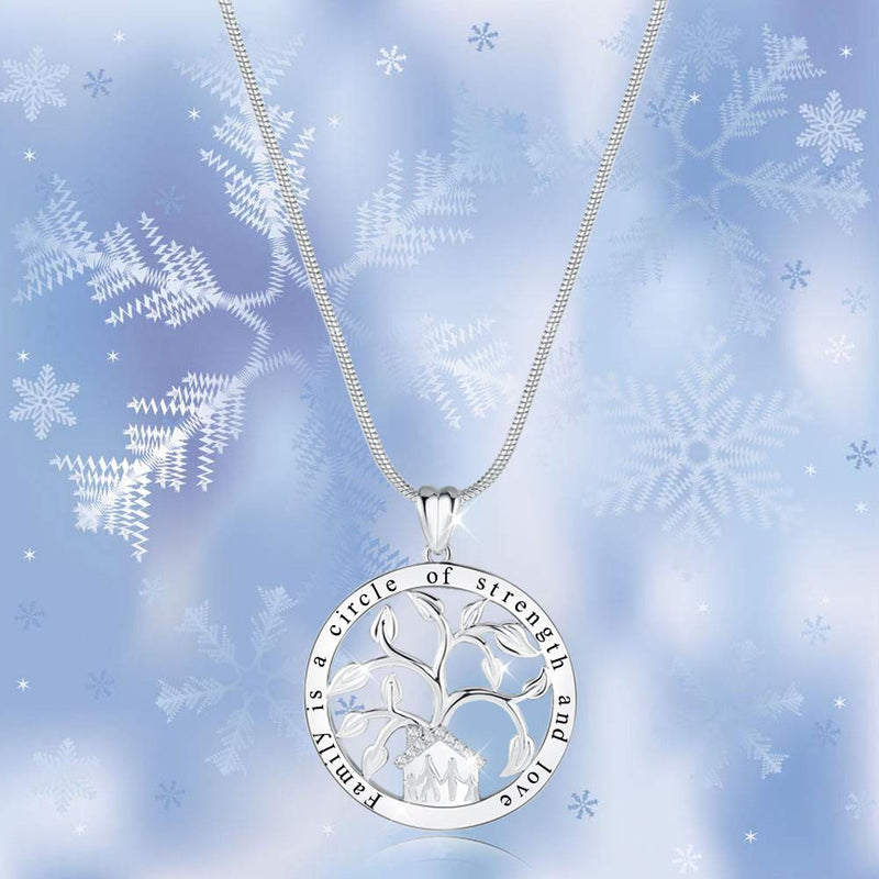 [Australia] - Ado Glo Christmas Mom Gifts, Family is a Circle of Strength and Love Tree of Life Pendant Necklace, Fashion Jewelry for Women and Girls, Anniversary Wedding Birthday Thanksgiving Xmas Presents to Her 03_Silver_Family Tree 