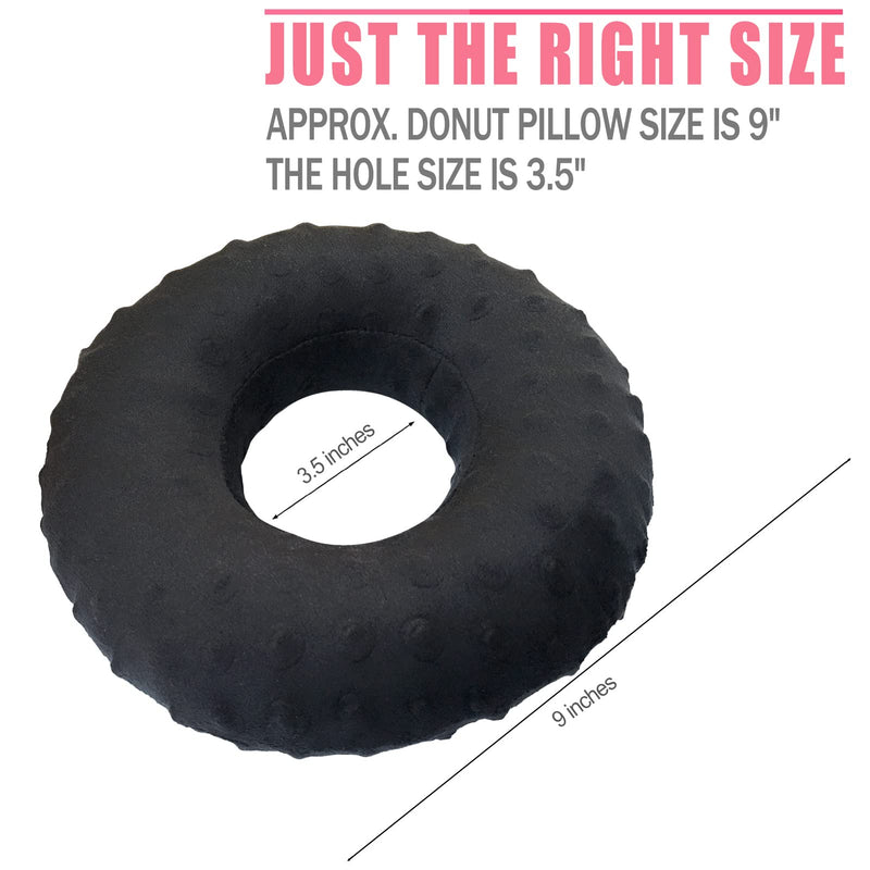 [Australia] - Piercing Ear Pillows CNH Donut Cushion with Hole for Side Sleeping, Ear Ache/Pain Lifesaver Tinnitus, Support Neck Head Minky Dot Black 