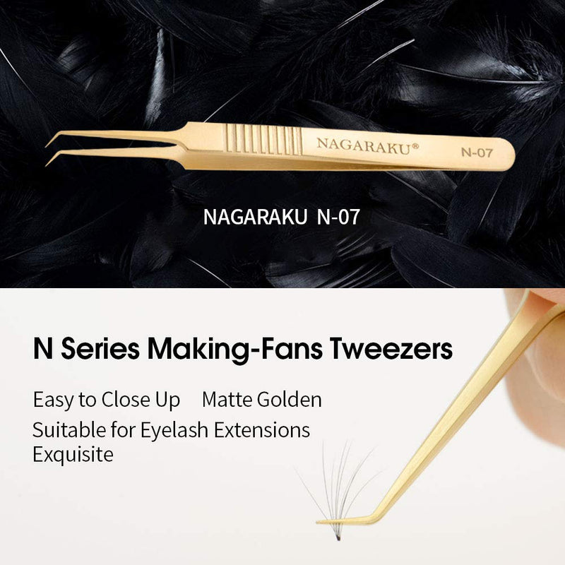 [Australia] - NAGARAKU Tweezers for Eyelash Extensions Gold Curved Angled Volume Cluster Super Light Weight Easy Fanning Tweezers Stainless Steel Precision (N-07) N-07 volume tweezer 