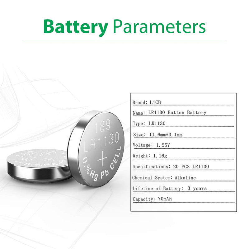 [Australia] - LiCB 20 Pack LR1130 AG10 Battery 1.5V Long-Lasting Alkaline Button Cell Batteries 