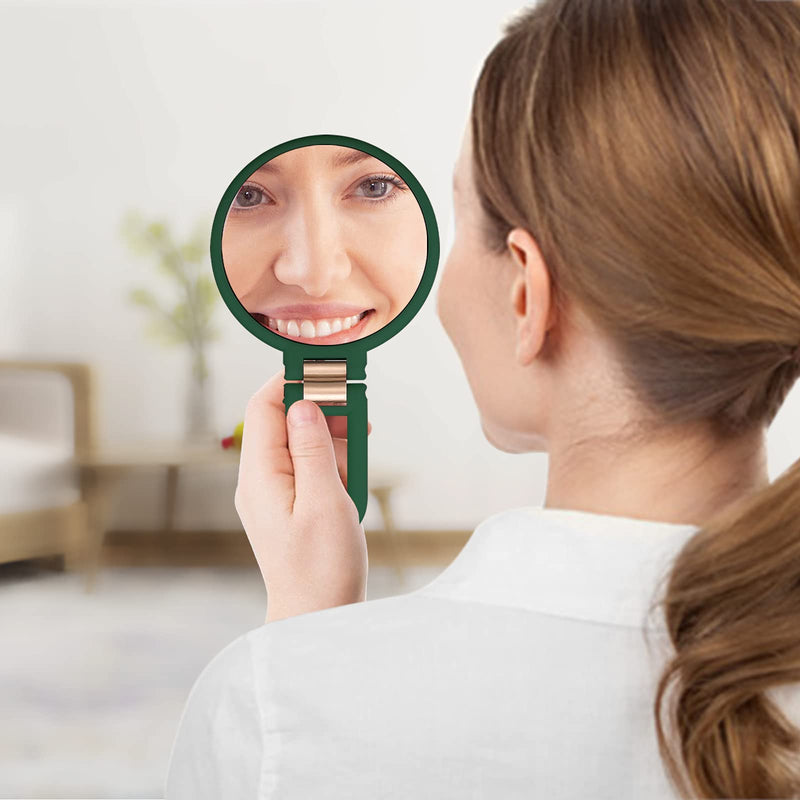 [Australia] - Linkstyle Makeup Mirror Double Sided, 1x 15x Magnifying Hand Held Mirror with 360° Folding Handle, Hanging Beauty Vanity Mirror, Portable Small Travel Mirror for Girl Women - Green 