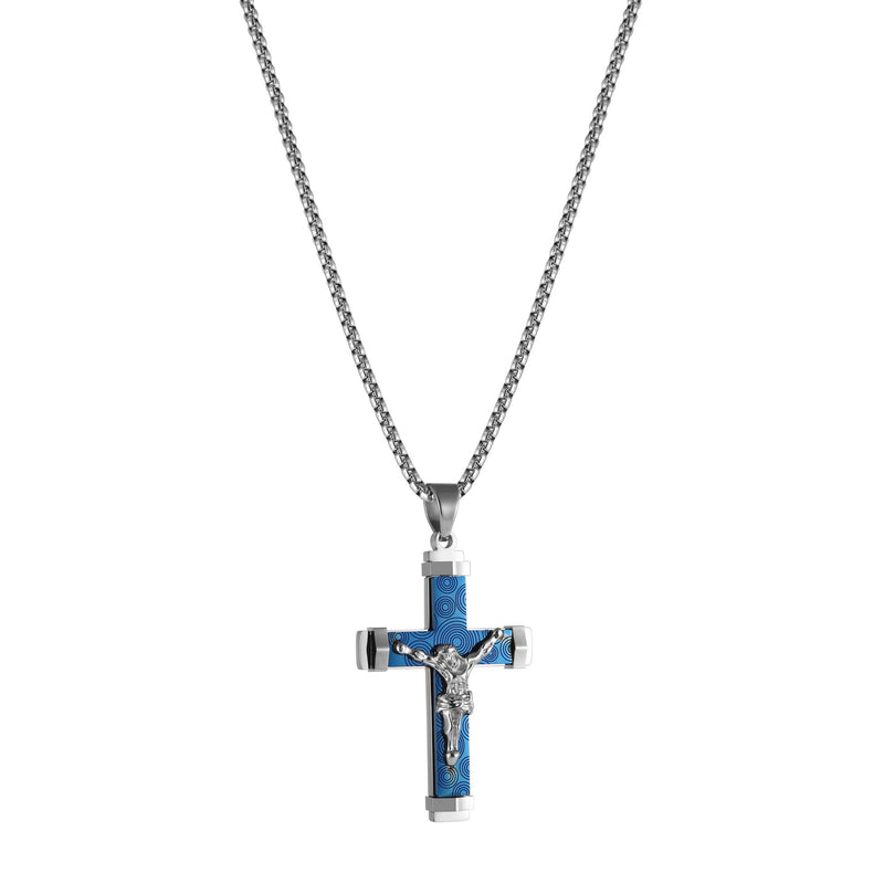 [Australia] - HZMAN Crucifix Stainless Steel Jewelry Jesus Cross Pendant Gold Silver Black Necklace Gift Blue 