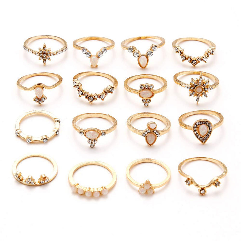 [Australia] - BERYUAN White Gem Stone Vintage Gold Knuckle Ring Set Cute Gift For Her For Women Girls Teens 16Pcs (gold 2) 