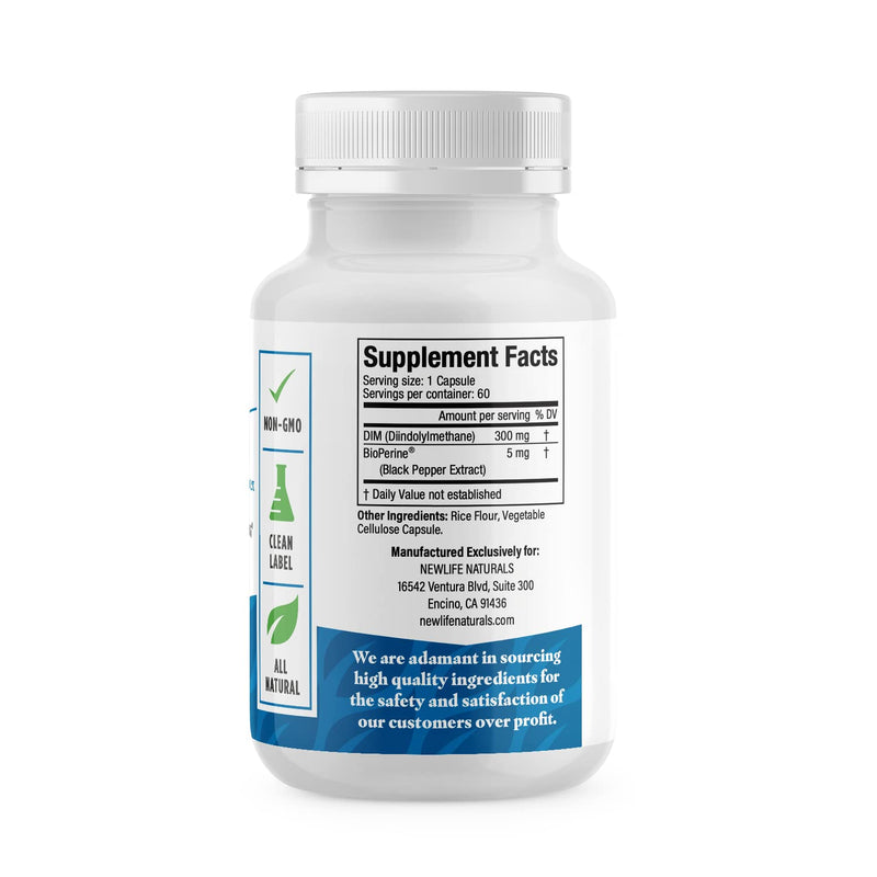 [Australia] - NewLife Naturals Diindolylmethane DIM Supplement: 300mg DIM Estrogen Metabolism Supplements - Hormone Balance for Women Estrogen Blocker for Men Menopause Support PCOS and Acne Treatment - 60 Caps 