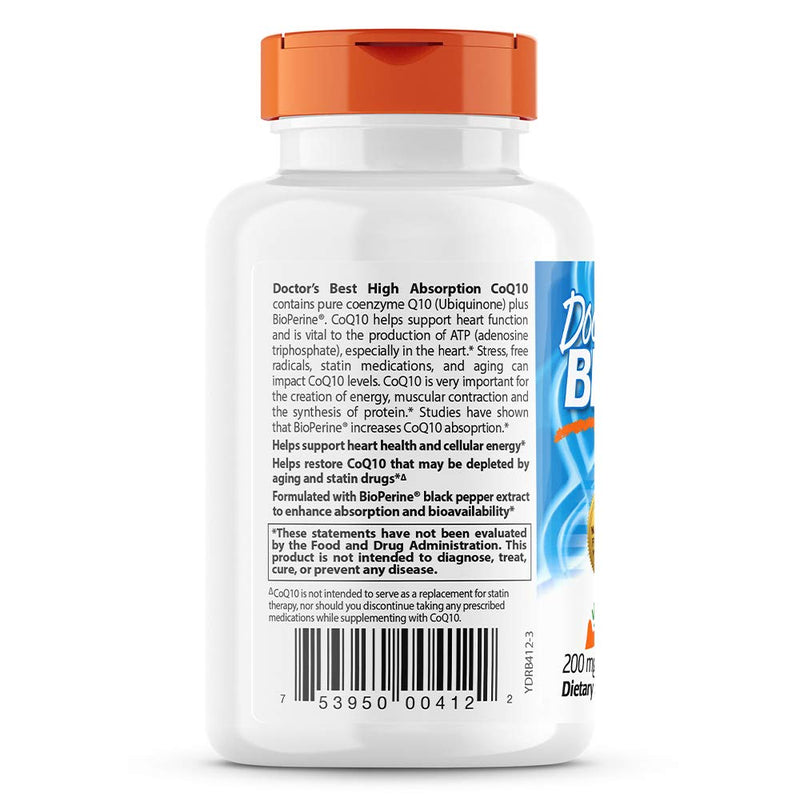[Australia] - Doctor's Best High Absorption CoQ10 with BioPerine, Vegetarian, Gluten Free, Naturally Fermented, Heart Health & Energy Production, 200 mg 60 Veggie Softgels 