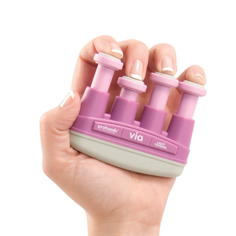 [Australia] - PROHANDS VIA Hand Exerciser, Finger Exerciser (Hand Grip Strengthener), Spring-Loaded, Finger-Piston System, Isolate and Exercise Each Finger 4 lb (Light Tension) Pink - Via 