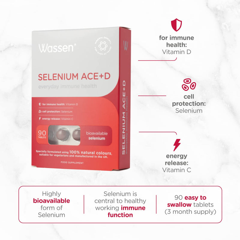 [Australia] - Wassen Selenium ACE+D Immune Health | Highly Bioavailable Selenium | with Vitamins A,C, D & E & Zinc | 90 Tablets 