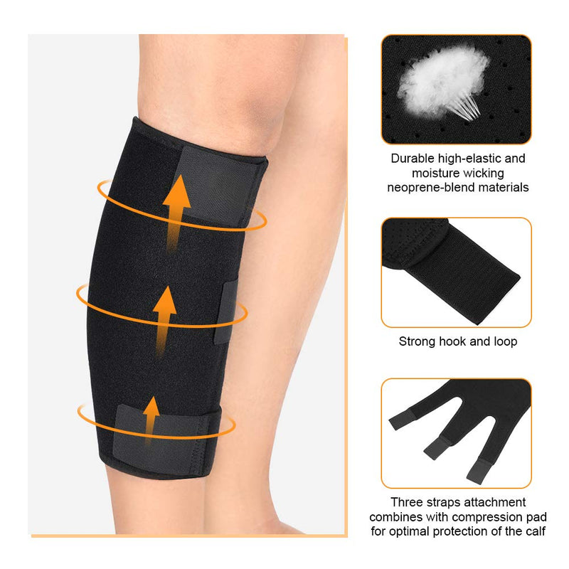 [Australia] - Calf Brace, Shin Splint Support Lower Leg Compression Wrap with Adjustable Three Anti-Slip Strap Support for Pulled Calf Muscle Pain Strain Injury, Sprain and Swelling, Fits Men and Women (Black) 
