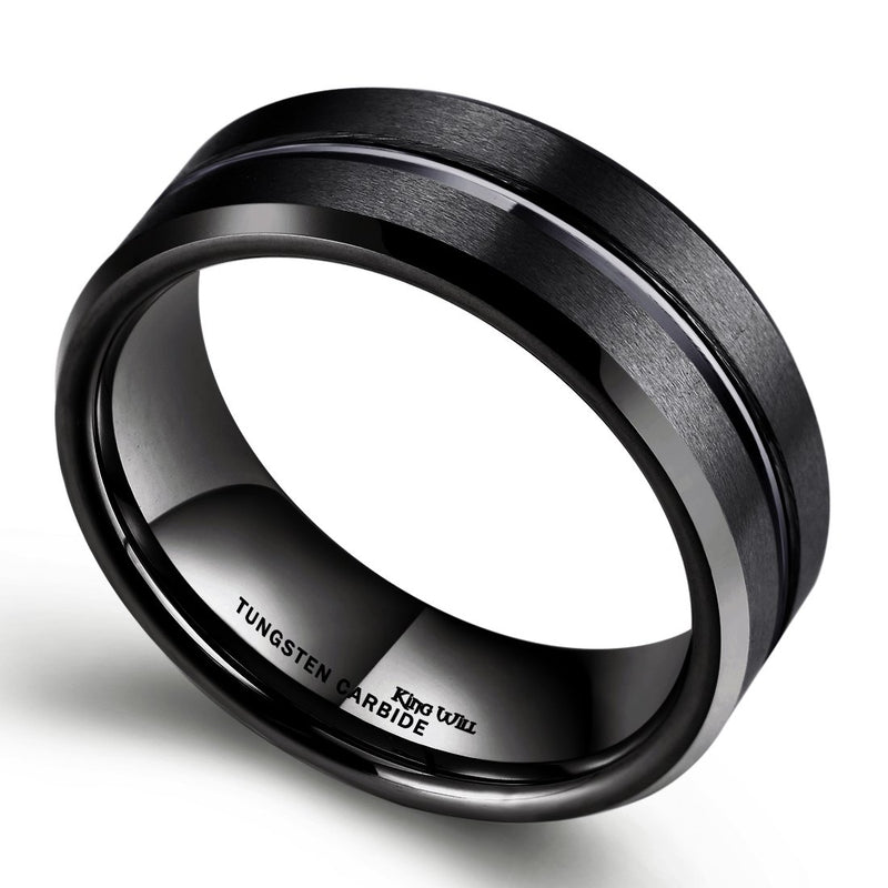 [Australia] - King Will Classic 8mm Tungsten Carbide Wedding Band Ring Polished Finish Grooved Center Comfort Fit Black/Silver/Gold 5 