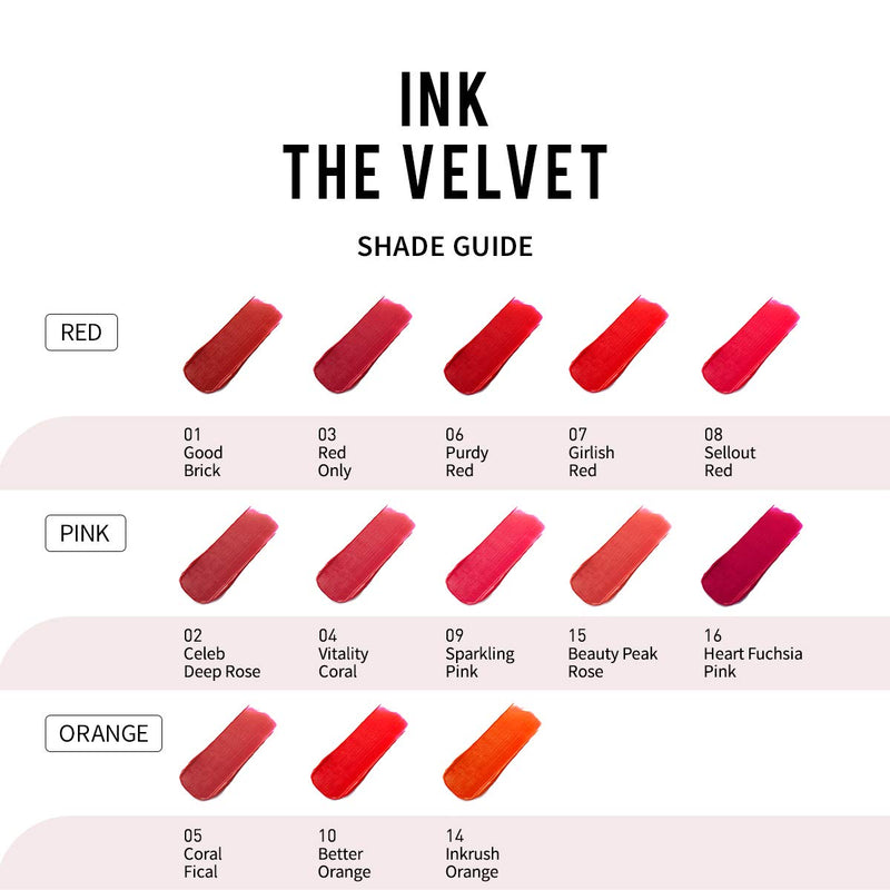 [Australia] - Peripera Ink the Velvet Lip Tint | High Pigment Color, Longwear, Weightless, Not Animal Tested, Gluten-Free, Paraben-Free | Good Brick (#01), 0.14 fl oz 001 Good Brick 4.14 ml (Pack of 1) 