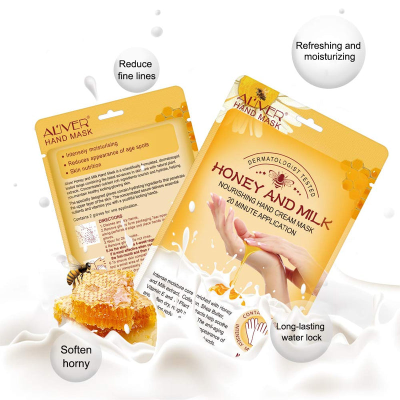 [Australia] - Hand Moisturizing Mask, (5 Pack) Honey and Milk Gloves, Moisturizing Natural Therapy Gloves, for Dry Aging Cracked Hands Repair Rough Skin for Men Women honey mask 