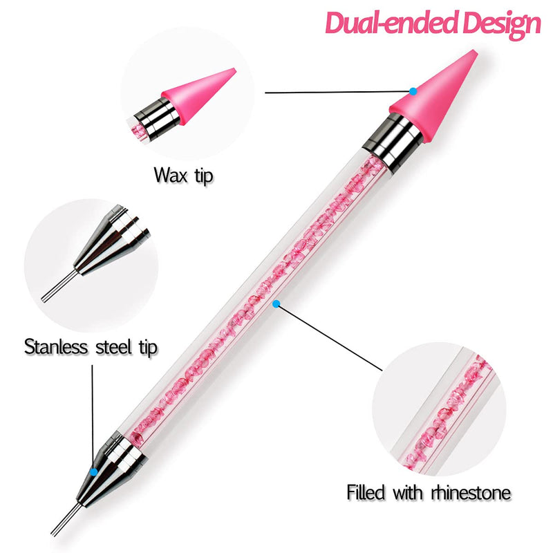 [Australia] - 2 Pieces Nail Rhinestone Picker Pencil Dotting Pen Wax Pen for Rhinestone Crystals Beads Dual-ended Rhinestone Picker Manicure Nail Art DIY Tool With Acrylic Handle Nail Gems Applicator (Pink & White) 