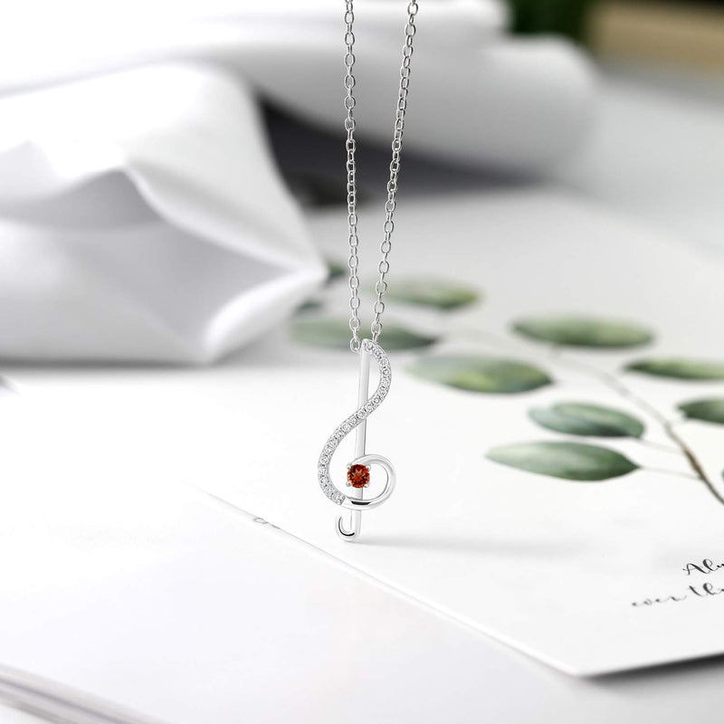 [Australia] - Keren Hanan Inspired by Music 925 Silver Treble Clef Pendant Necklace 3MM Red Garnet and Set with White Zirconia from Swarovski 
