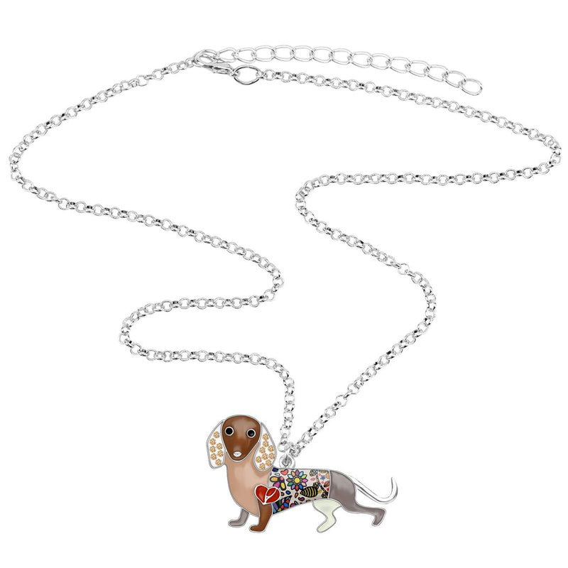 [Australia] - NEWEI Enamel Alloy Crystal Rhinestone Dachshund Dog Necklace Pendant Chain Cute Animal Jewelry for Women Girls Gift Brown 