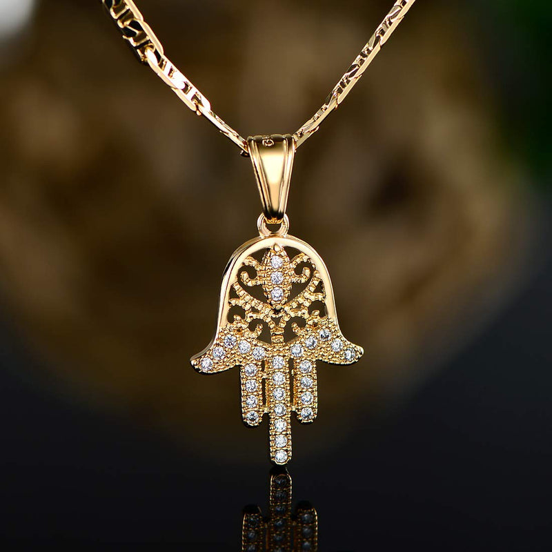 [Australia] - Barzel 18K Gold Plated Flat Mariner/Marina 060 3MM Chain Necklace With Hamsa Hand Pendant 18.0 Inches 