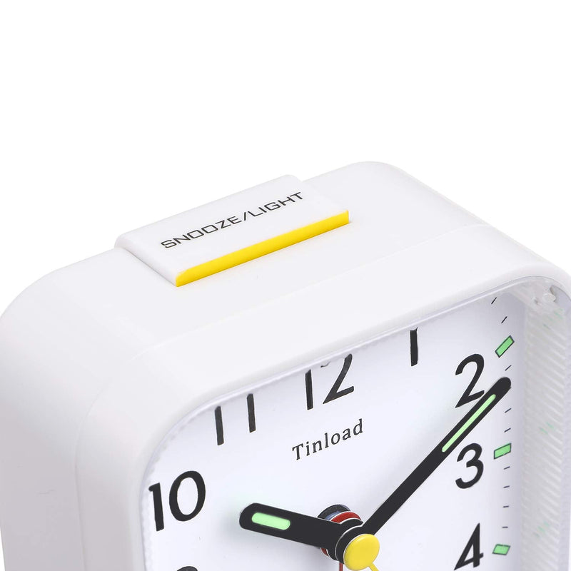 [Australia] - Tinload Small Battery Operated Analog Alarm Clock Silent Non Ticking, Ascending Beep Sounds, Snooze,Light Functions, Easy Set(White) White 