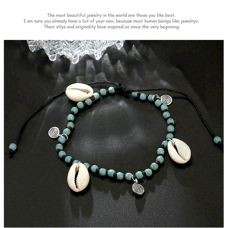 [Australia] - Aukmla Boho Weave Turquoise Ankle Bracelet Black Shell Pendant Anklets Chain Beach Foot Jewelry for Women and Girls 