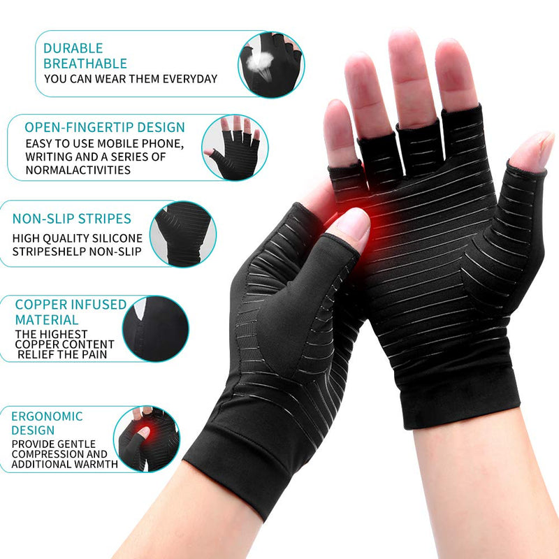 [Australia] - Ricbestlab Copper Compression Arthritis Gloves, Best Copper Infused Glove for Women and Men, Fingerless Compression Gloves, Pain Relief and Healing for Arthritis, Carpal Tunnel, 1 Pair, Black (Small) Small (1 Pair) 