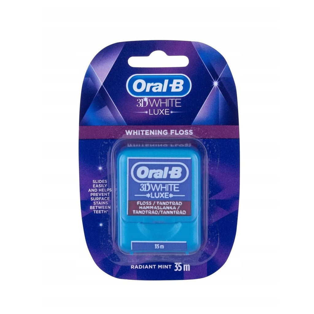 [Australia] - Oral-B 3D White Luxe Dental Floss, 35 m, Plaque Remover for Teeth, Surface Discoloration Prevention, Radiant Mint 