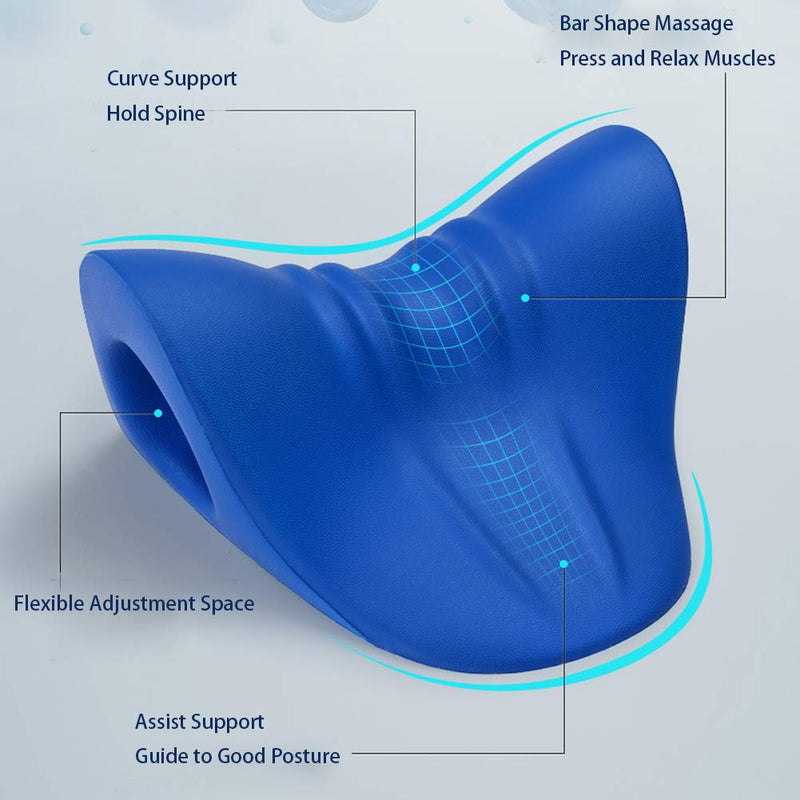 [Australia] - Neck and Shoulder Relaxer, Cervical Traction Device for TMJ Pain Relief and Cervical Spine Alignment, Chiropractic Pillow Neck Stretcher O-shape Navy Blue 8.6 X 8.3 X 5 Inch 