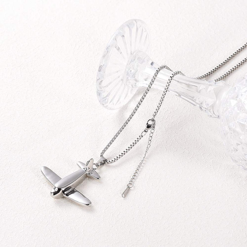 [Australia] - XSMZB Airplane Pendant Cremation Jewelry for Ashes Stainless Steel Memorial Keepsake Urn Necklace Silver 