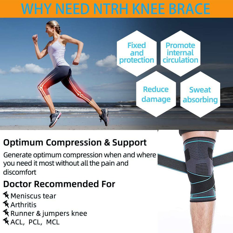 [Australia] - NTRH Knee Brace for Arthritis ACL and Meniscus Tear Adjustable Knee Sleeves for Sports Knee Support for Men and Women (single) Blue-XL 