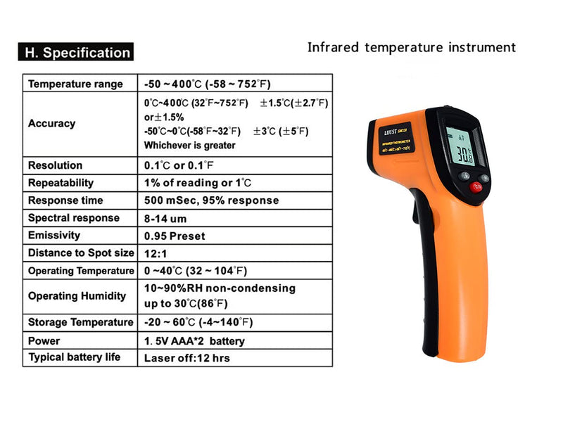 [Australia] - LIJUST Infrared Thermometer Temperature Gun, Digital Thermometer Non-Contact Laser Infrared Ir Thermometer Gun(Not for Human) -58℉～752℉(-50℃～400℃) - Kitchen Cooking Gun, Freezer Oven Thermometer 