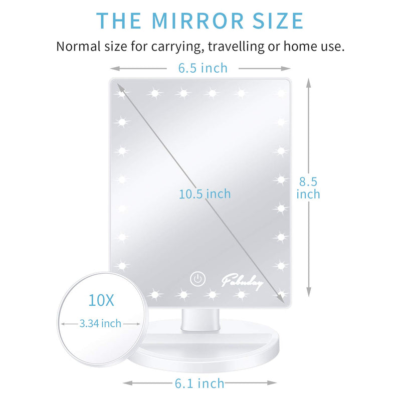 [Australia] - Personal Makeup Mirrors with Lights - Fabuady Lighted Makeup Mirror with Detachable 10X Magnification, Light Up Mirror Touch Screen and Light Adjustable, 180° Rotation, Powered by Battery, White 