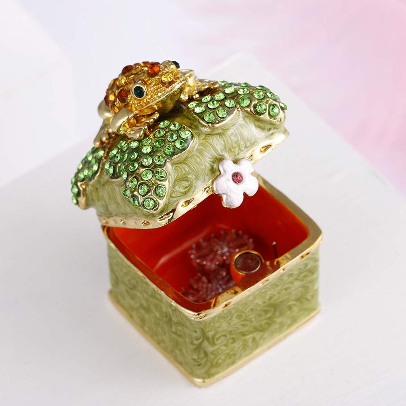 [Australia] - Hand Painted Trinket Box Decoration, Enameled Mini Metal Hinged Jewelry Box with Crystals, Rings Earrings Necklace Storage, Home Decor Crafts, Unique Animal Figurine Collectible Gift (Frog) Frog 