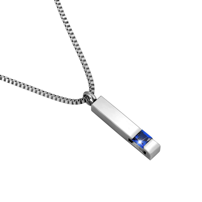 [Australia] - Silver Square Bar With Dark Blue Zircon Cremation Urn Necklace for Ashes Memorial Pendant stainless steel Jewelry Mom 