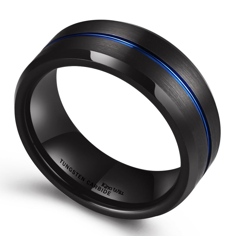 [Australia] - King Will Loop 8mm Tungsten Carbide Wedding Band Thin Groove Engagement Ring for Men Comfort Fit Black 6 