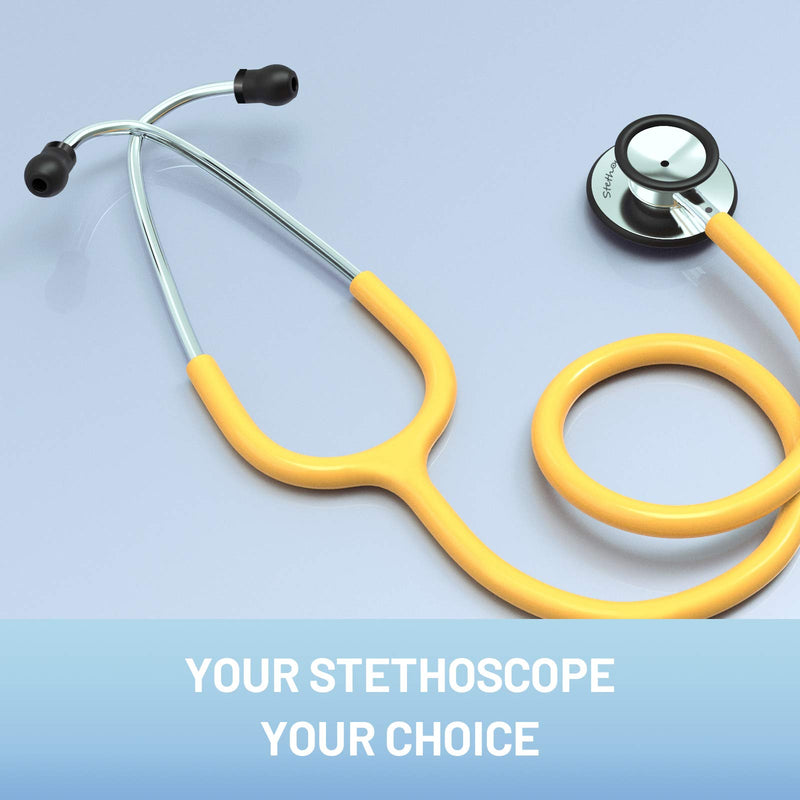[Australia] - FriCARE Dual Head Stethoscope for Medical and Home, Classic Lightweight Design, Stethoscope for Adult, Gift for Nurses, Doctors, Medical Students, 28 inch (Chrome Yellow) Chrome Yellow 