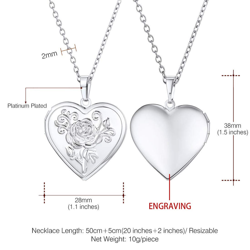 [Australia] - U7 Women Girls Photo Locket Pendant Heart/Round Shaped Fashion Jewelry 18K Gold Plated Necklace, with Custom Image or Text Engrave Service A. (Hot)Platinum Blooming Flower Pattern 