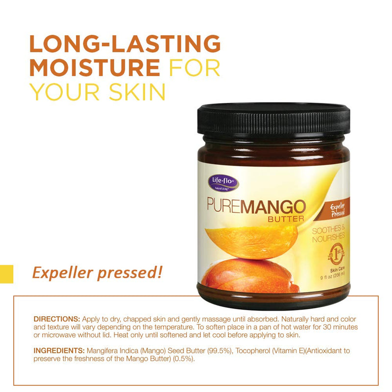 [Australia] - Life-flo Pure Mango Butter | Soothing Moisturizer for Dry Skin & Hair, Lips & DIY Products | Expeller Pressed | 9oz 