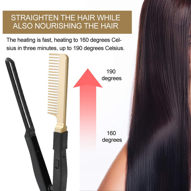 [Australia] - Electric Heating Comb, Flat Iron Heat Resistant Hair Styling Comb, Wet‚ÄëDry Use Hair Straightening Hot Brush, Portable Hairdressing Tool(UK) 