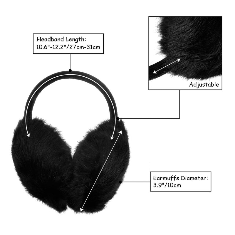 [Australia] - ZLYC Womens Girls Genuine Rabbit Fur EarMuffs Adjustable Ear Warmers Black 